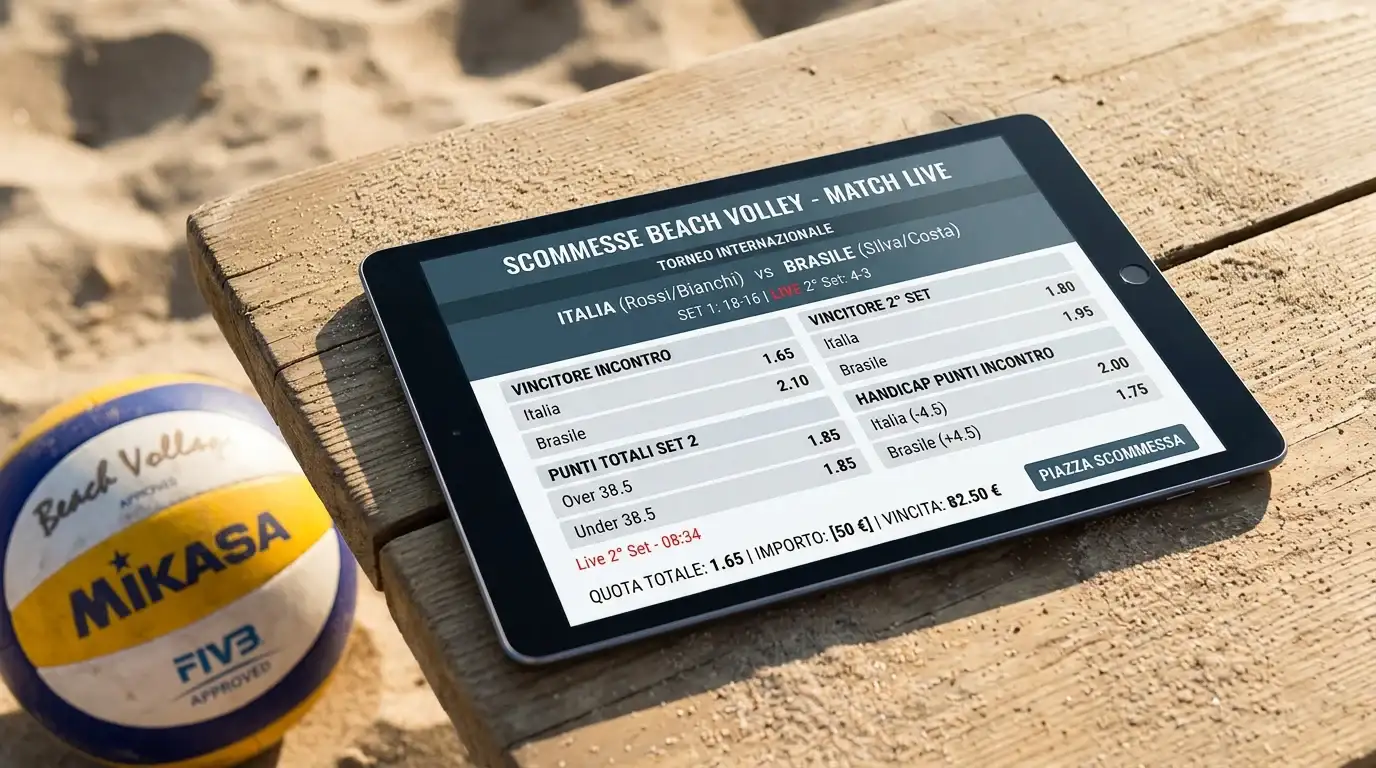 Diversi mercati di scommessa disponibili per una partita di beach volley