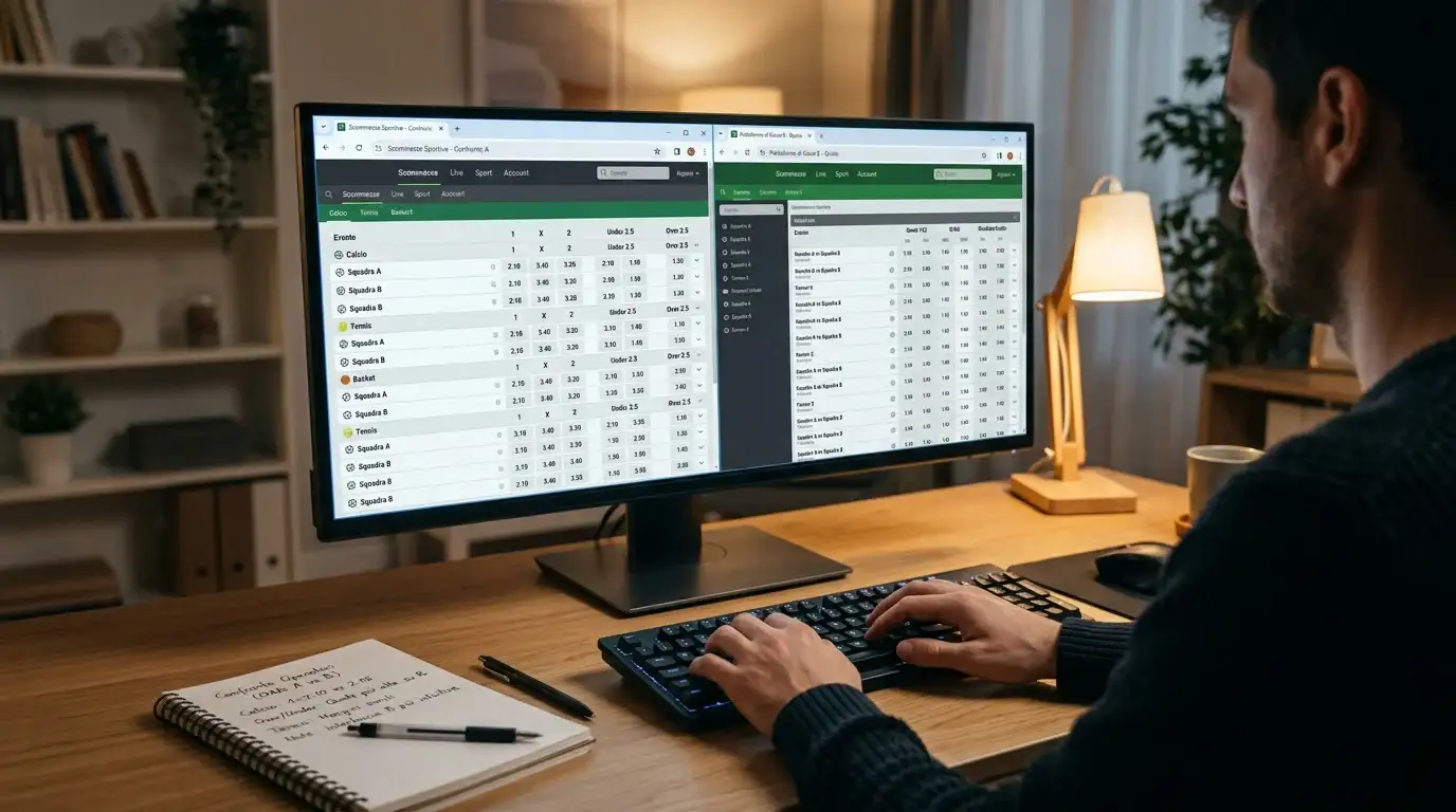 Confronto tra piattaforme di scommesse sportive su schermo di computer
