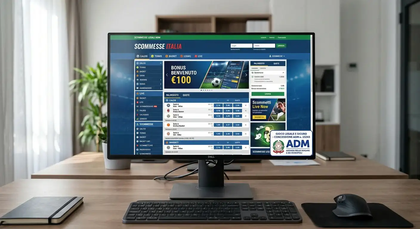 Logo ADM visibile su schermata di un sito di scommesse autorizzato su monitor